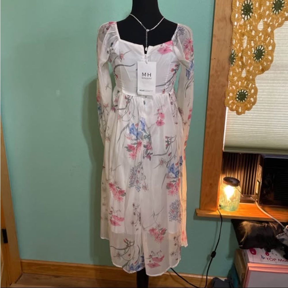 Floral White and Pink Women's Dress
